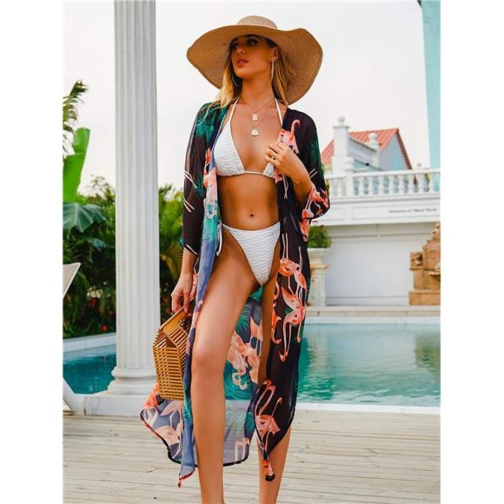 Chiffon Beach Kimono Cardigan Long Bikini Cover Up - Picture 4 of 6